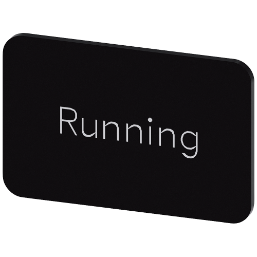 Labeling plate for snapping on or gluing on label holder, Label size 17.5 x 27 mm, black label, white font, with inscription: Running