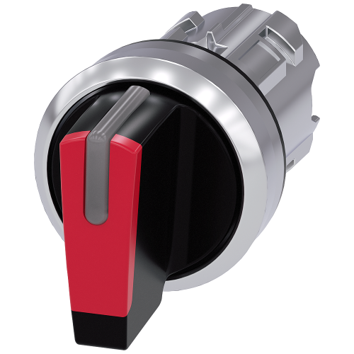 Selector switch, illuminable, 22 mm, round, metal, shiny, red, selector switch, short, 3 switch posi