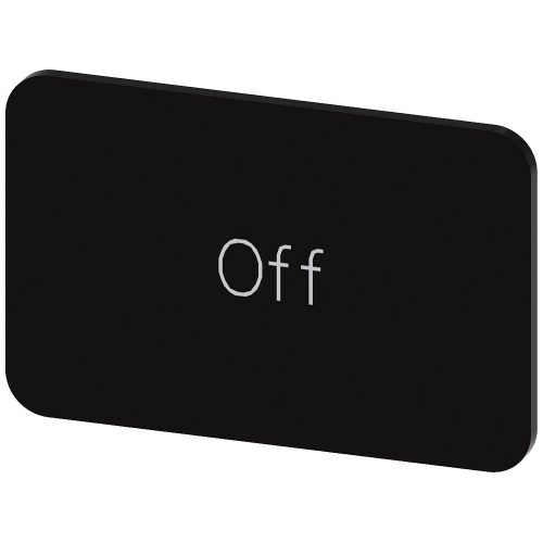 Labeling plate for snapping on or gluing on label holder, Label size 17.5 x 27 mm, black label, white font, with inscription: Off