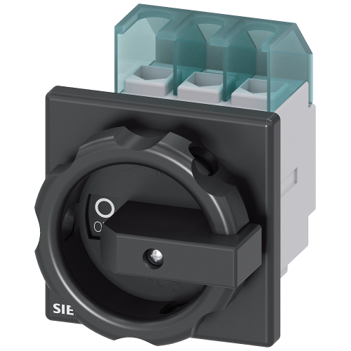 SENTRON 3LD2 switch disconnector, 32 A, 3 pole, front mounting, black handle. AC-23A 11.5 kW at 400 V.