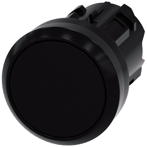 Black - Plastic push button with flat button, momentary Contact