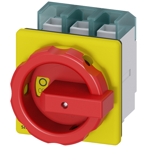 SENTRON 3LD2 switch disconnector, 125 A, 3 pole, front mounting, red/yellow handle. AC-23A 45 kW at 400 V.