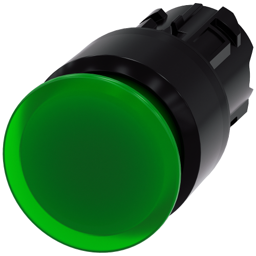 Illuminated mushroom pushbutton, 22 mm, round, plastic, green, 30 mm, latching, Pull-to-unlatch mechanism