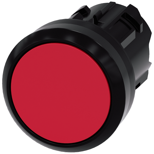 Pushbutton, 22 mm, round, plastic, red, pushbutton, flat, latching, Push-to-release mechanism