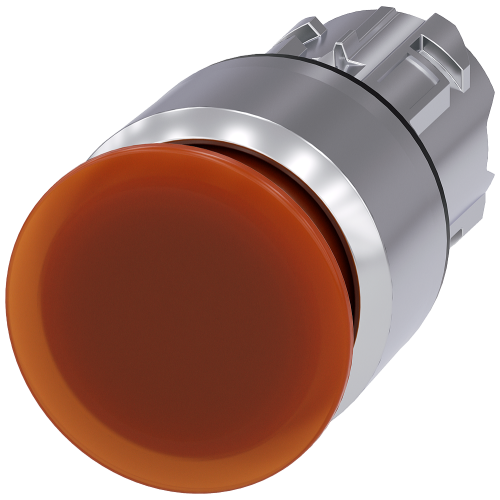 Illuminated mushroom pushbutton, 22 mm, round, metal, shiny, amber, 30 mm, latching, Pull-to-unlatch mechanism