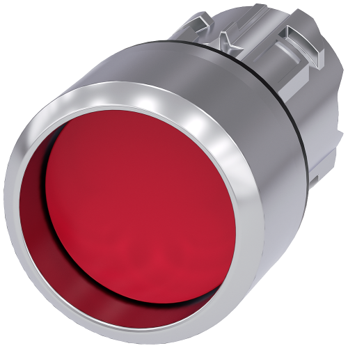 Pushbutton, 22 mm, round, metal, shiny, red, Front ring, raised, momentary contact type