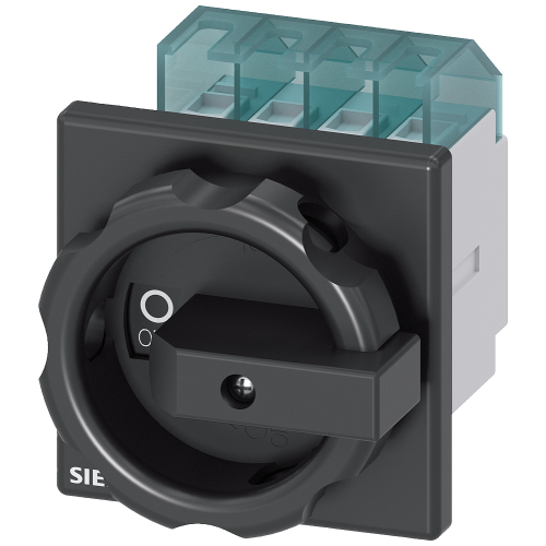 SENTRON 3LD2 switch disconnector, 16 A, 3 pole, front mounting, black handle. AC-23A 7.5 kW at 400 V.