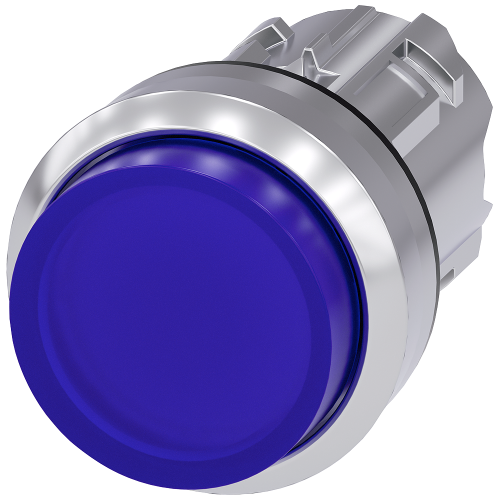 Illuminated pushbutton, 22 mm, round, metal, shiny, blue, pushbutton, raised, momentary contact type