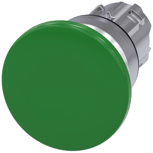 Mushroom pushbutton, 22 mm, round, metal, high gloss, green, 40 mm