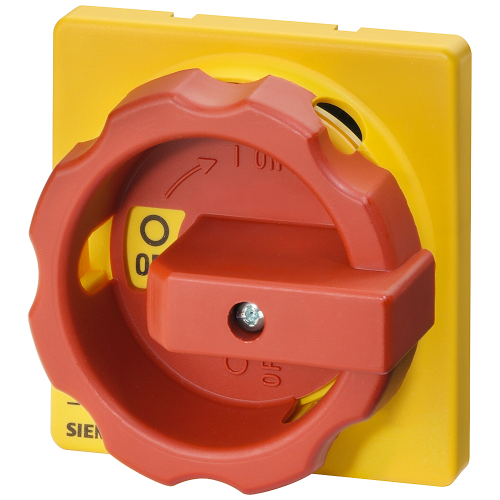 SENTRON 3LD2 replacement rotary handle, red/yellow, four-hole mounting.