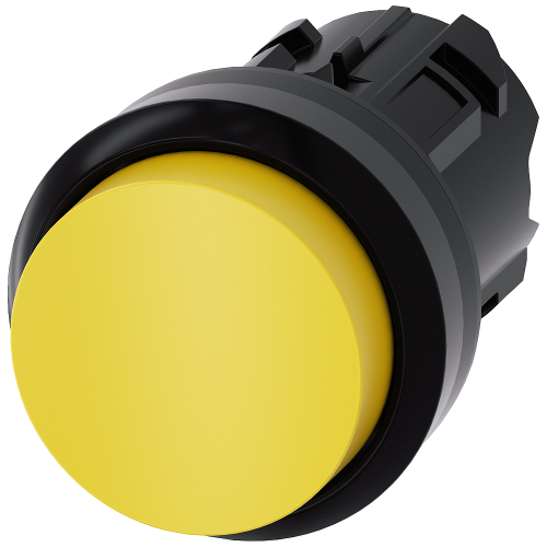 Pushbutton, 22 mm, round, plastic, yellow, pushbutton, raised, momentary contact type