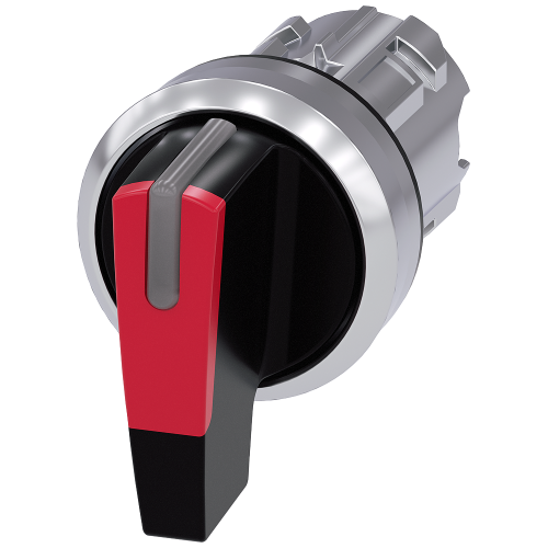 Selector switch, illuminable, 22 mm, round, metal, shiny, red, selector switch, long, 3 switch posit