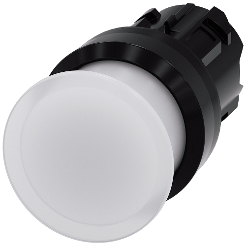 Illuminated mushroom pushbutton, 22 mm, round, plastic, white, 30 mm, momentary contact type