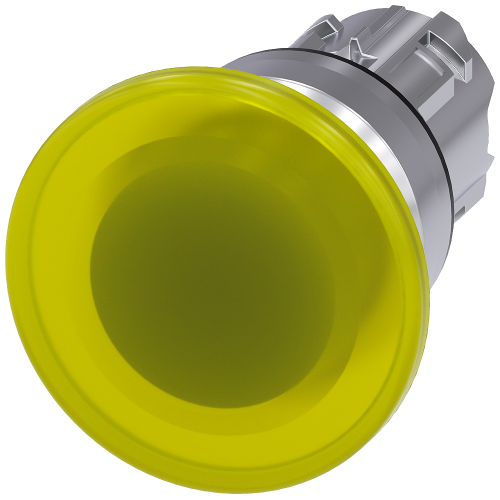 Illuminated mushroom pushbutton, 22 mm, round, metal, shiny, yellow, 40 mm, momentary contact type