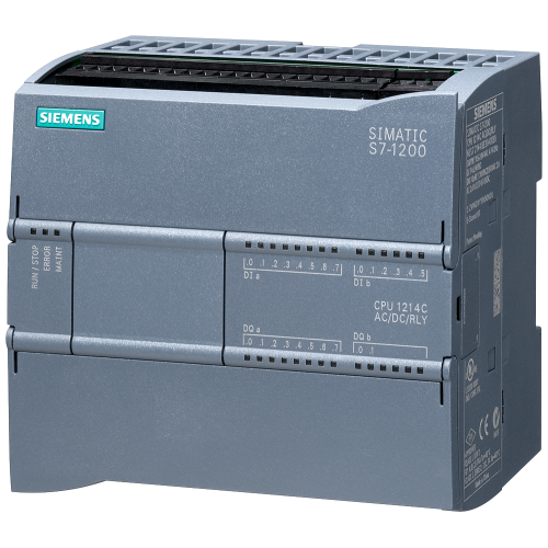 SIMATIC S7-1200, CPU 1214C, AC/DC/Relay, 85–264 V AC; 14 digital, 24 V DC; 10 relay outputs.