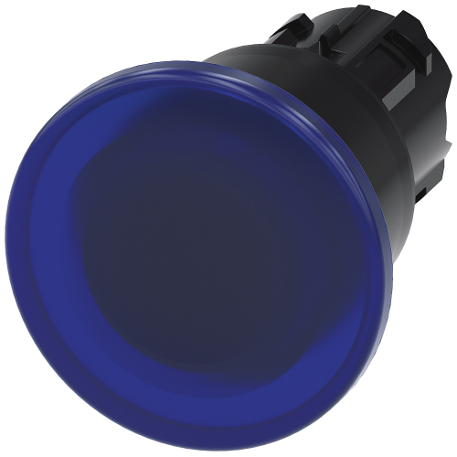 Illuminated mushroom pushbutton, 22 mm, round, plastic, blue, 40 mm, latching, Pull-to-unlatch mecha