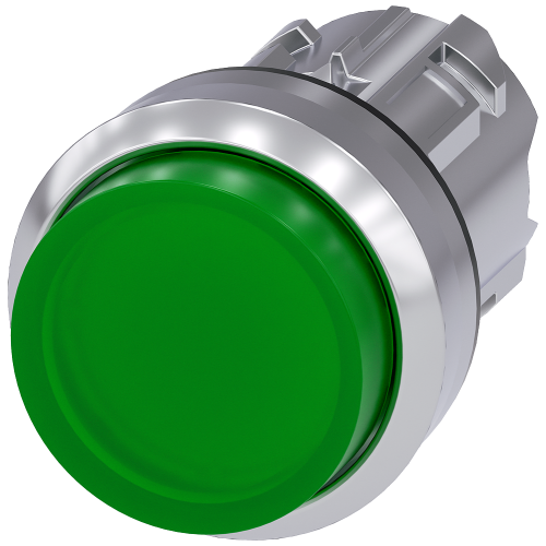 Illuminated pushbutton, 22 mm, round, metal, shiny, green, pushbutton, raised, momentary contact typ