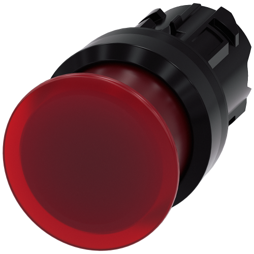 Illuminated mushroom pushbutton, 22 mm, round, plastic, red, 30 mm, momentary contact type