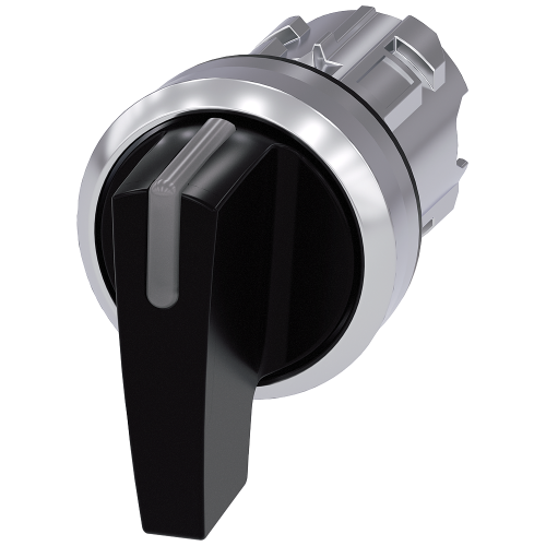 Toggle switch illuminable, 22 mm, round, metal, high gloss, black, knob long