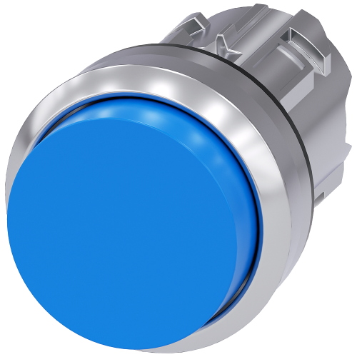 Pushbutton, 22 mm, round, metal, shiny, blue, pushbutton, raised momentary contact type