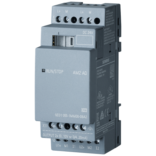 LOGO! 8 AM2 AQ expansion module, 24 V DC. 2 outputs: 0–10 V or 0/4–20 mA.