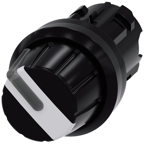 Selector switch, illuminable, 22 mm, round, plastic, white, Rotary knob, 2 switch positions O-I, latching, actuating angle 90°, 10:30h/13:30h