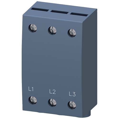 SIRIUS three-phase busbar infeed terminal for S00 / S0, connection from below; occupies one breaker position.