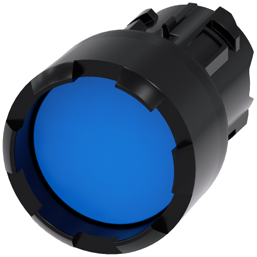 Pushbutton, 22 mm, round, plastic, blue, Front ring, raised, castellated momentary contact type