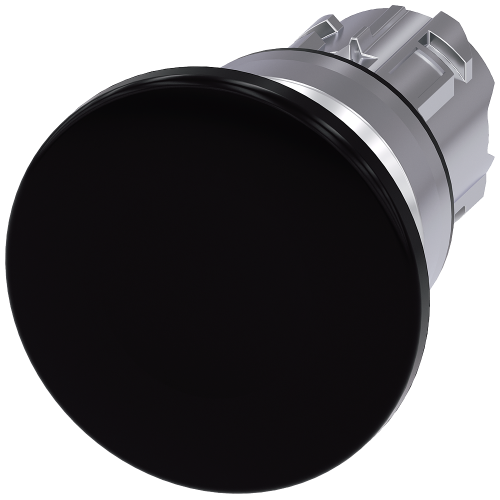 Mushroom pushbutton, 22 mm, round, metal, high gloss, black, 40 mm