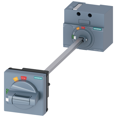 SENTRON 3VA10/11 door-mounted rotary operator, grey, with door interlock and 300 mm shaft.