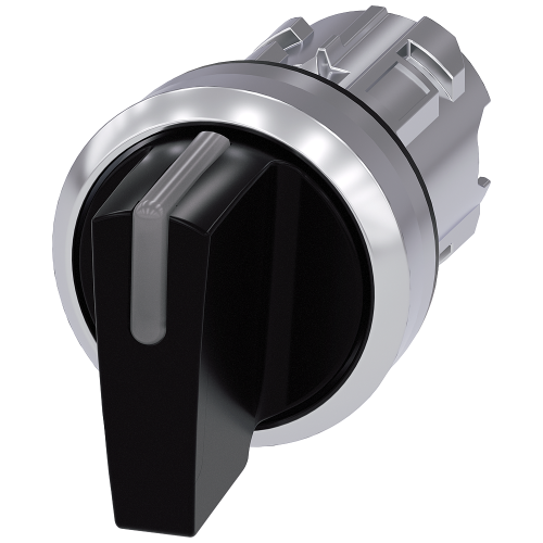 Illuminable selector switch, 22 mm, round, metal shiny, black, Selector switch short, 3 switch posit