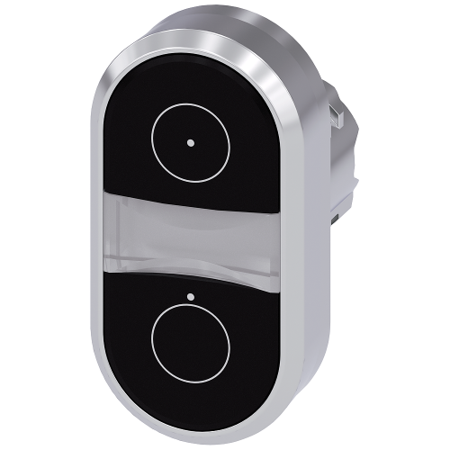 Twin pushbutton, 22 mm, round, metal, shiny, Black: Symbol 5264 IEC 60417, Black: Symbol 5265 IEC 60417, pushbuttons, flat horizontal installation