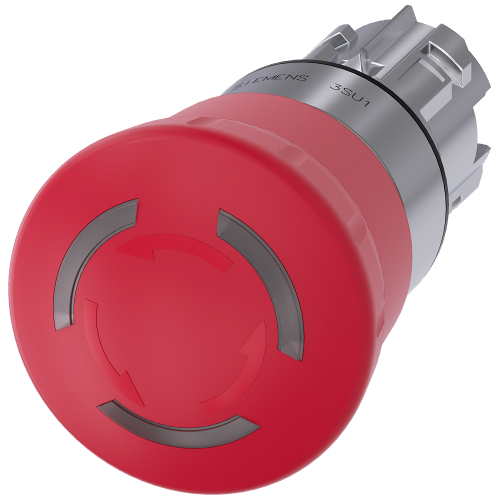 Emergency stop mushroom pushbutton, illuminated, 22 mm, round, metal, high gloss, red, 40 mm