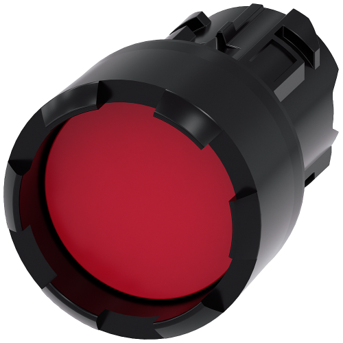 Pushbutton, 22 mm, round, plastic, red, Front ring, raised, castellated momentary contact type