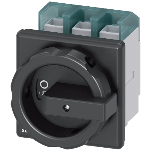 SENTRON 3LD2 switch disconnector, 100 A, 3 pole, front mounting, black handle. AC-23A 37 kW at 400 V.
