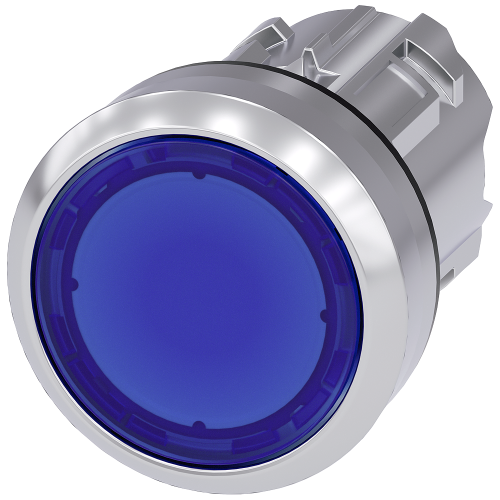 Pushbutton, illuminated, 22 mm, round, metal, high gloss, blue, button