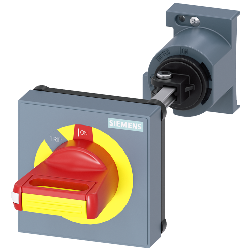 SIRIUS door-coupling rotary operating mechanism, red / yellow, 130 mm shaft, for 3RV2 sizes S00–S3.