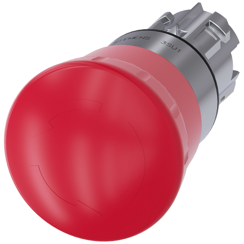 Emergency stop mushroom pushbutton, 22 mm, round, metal, high gloss, red, rotate-to-unlatch mechanism