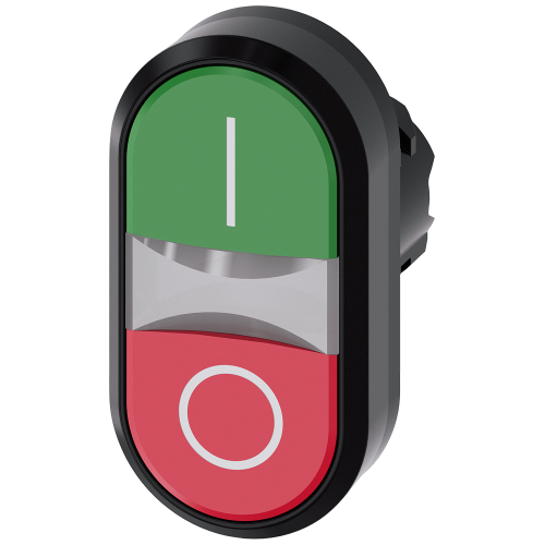 Illuminated twin pushbutton, 22mm, round, plastic, green: I, red: O, flat buttons