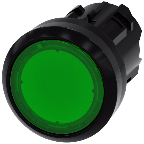 Illuminated pushbutton, 22 mm, round, plastic, green, pushbutton, flat, latching, Push-to-release me