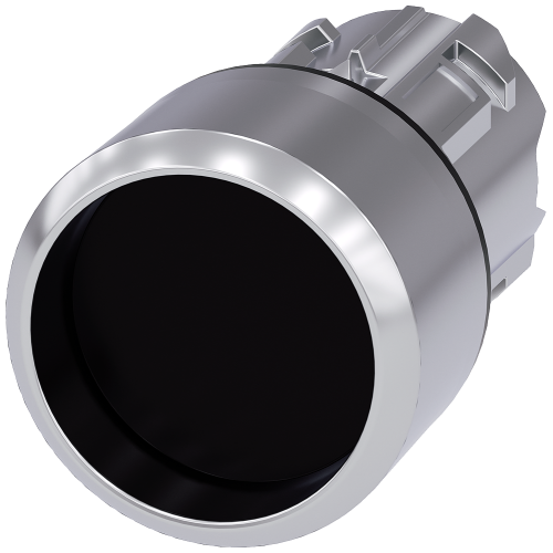 Pushbutton, 22 mm, round, metal, shiny, black, Front ring, raised momentary contact type