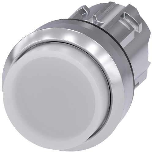 Illuminated pushbutton, 22 mm, round, metal, shiny, white, pushbutton, raised, momentary contact type