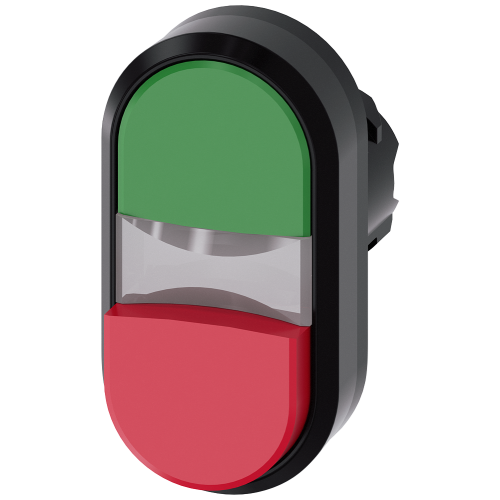 Twin pushbutton, 22 mm, round, plastic, green, red, pushbuttons, flat and raised