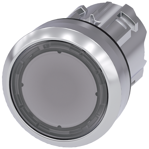 Illuminated pushbutton, 22 mm, round, metal, shiny, clear, pushbutton, flat, latching, Push-to-release mechanism