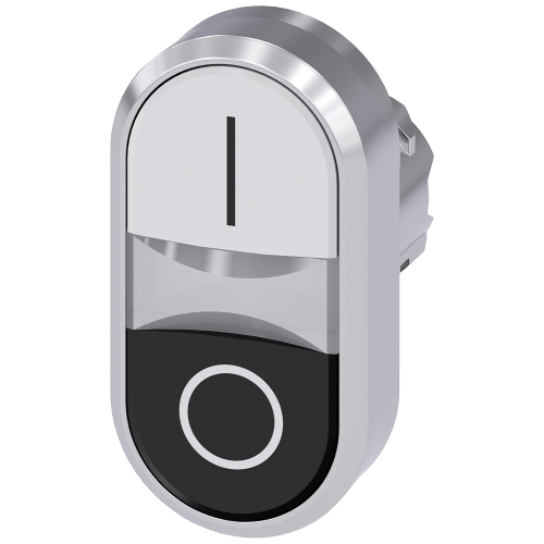 Illuminated twin pushbutton, 22 mm, round, metal, shiny, white: I, Black: O, pushbuttons, flat