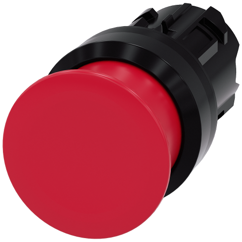 Mushroom pushbutton, 22 mm, round, plastic, red, 30 mm, momentary contact type