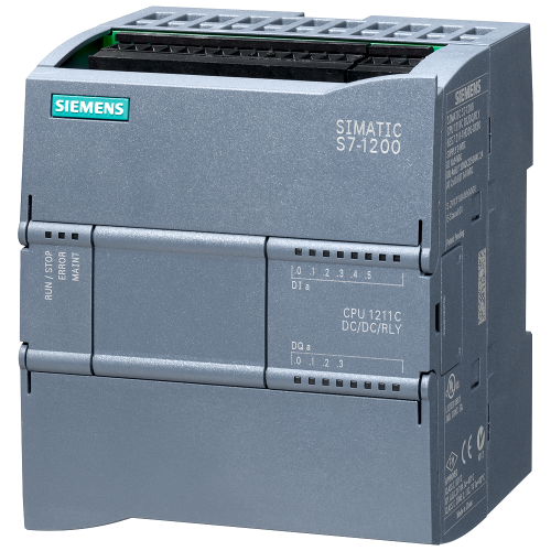 SIMATIC S7-1200, CPU 1211C, DC/DC/Relay, 20.4–28.8 V DC; 6 digital, 24 V DC; 4 relay outputs.