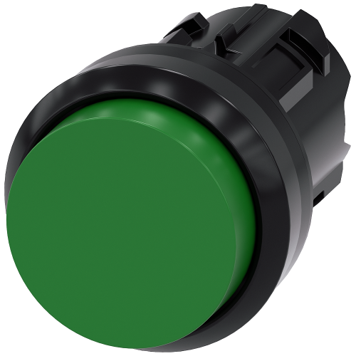 Pushbutton, 22 mm, round, plastic, green, pushbutton, raised, momentary contact type