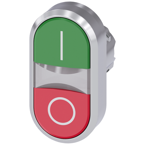 Twin pushbutton, illuminated, 22 mm, round, metal, high gloss, green: I, red: O