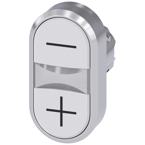 Twin pushbutton, 22 mm, round, metal, shiny, white: -, white: +, pushbuttons, flat